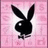 Black silhouette of a rabbit with long ears and white eye, standing against pink pixelated background.