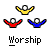 Pixelated figure with white head and black outline, arms raised in yellow shirt on left; same pose but folded arms in yellow shirt on right.