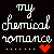 Pixelated text logo for 'My Chemical Romance' with two heart symbols in a contact sheet layout showing animation frames.