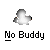 Pixelated static icon featuring a white and gray ghost-like figure above bold black text reading "No Buddy" on a solid light gray background.
