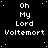 Black background with white pixelated text reading 'Oh My Lord' above 'Voltemort' repeated in a pattern, with some text variations and a gray rectangle in the bottom-right corner