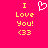 Pixelated text and symbols on a bright pink background with yellow text reading "I Love You! <33" and a white heart outline.