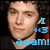 six pixelated images showing a person with curly hair and dark clothing, each displaying 'I <3 adam!' in different colors