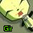 Animated contact sheet showing two frames of a cartoon character with green body, yellow head, and red mouth area running on gray background with "Gir" text below.