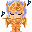 Pixel art character with purple hair and golden armor holding a bow, surrounded by musical notes in three sequential poses.
