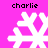 Four white snowflake icons on a bright pink background, each labeled 'charlie' in black pixelated text above or below.