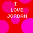 Red background with pink circles and white text reading "I LOVE JORDAN" in four identical quadrants.