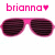 Pixelated image showing pink text 'brianna' with a heart symbol above dark striped sunglasses on white background.