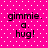 A static image with a bright pink background featuring white polka dots and repeated text "gimmie. a. hug!" in black pixelated font.
