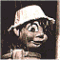 Animated cartoon character with white bucket hat, brown skin, and open mouth; another character with spiky black hair, glasses, red collar, and side profile; green fuzzy creature with large nose.