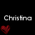 Black background with white text 'Christina' and red pixelated hearts in four positions.