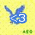 Blue bunny-like figure with long ears and a white '<3' symbol on its body, set against a yellow pixelated background.