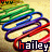 Animated contact sheet of a buddy icon featuring paperclips and the name 'hailey' with color-shifting text across frames.