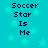 Pixelated text "Soccer Star Is Me" repeated four times on a cyan background with light blue stars.