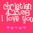 Pixelated pink background with white text reading 'christian 4.25.08 i love you' and five purple stars below, displayed in two identical side-by-side