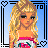 A 4x3 contact sheet of a pixel art animated icon featuring a blonde doll character in various poses with a blue background and heart border, including one frame with pink text.
