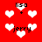 Red background with white heart shapes and black text labels 'lisa' and 'jerry' in pixelated font, some text and hearts partially obscured.