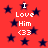 Red background with dark blue stars and repeated white text "I Love Him <33" in pixelated font.