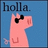 Pixelated pink pig wearing black sunglasses with blue background and 'holla.' text above.