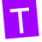 A static contact sheet showing two frames of an animated icon with a purple square containing a white 'T' on the left and scattered gray pixelated shapes on the right against a transparent background.