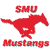 Red pixelated graphic of a galloping horse with 'SMU' above and 'Mustangs' below on white background.