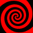 Four red and black spiral patterns arranged in a square on a solid background