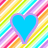 A static pixel art icon featuring a blue heart with purple outline on diagonal rainbow stripes, partially cropped by gray rectangle.