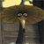 A pixelated bird-like figure with a long beak, dark body, and large brown wings stands against a blurred background with yellow and gray tones.