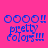 Four display identical blue pixel art text and symbols on different solid backgrounds: pink, gray, green, and brown