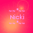 Pixelated pink and orange gradient background with 'Nicki' text and decorative elements, showing animation changes in light effects.