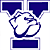 A 2x2 contact sheet of a blue and white bulldog mascot logo with