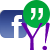 Static pixel art icon featuring a blue rounded rectangle with white lowercase 'f', a green circle with white quotation marks, and purple lines forming a Y-shape with a vertical line and exclamation mark.