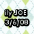 Pixelated text displays 'ily JOE 3/6/08' on left and 'Look at my heart - I've left it with you' on right against patterned backgrounds.