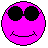 Two side-by-side pixel art smiley faces with black sunglasses, pink skin, and differing mouth expressions on a gray background.