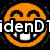 Six circular pixelated smiley icons in orange, teal, blue, yellow, pink, and purple arranged in two with white teeth and black curved eyes, overlaid with partial text reading "idenD1 likes smilies!"