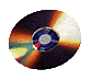 Nine circular discs arranged in a , each with reflective metallic surface showing rainbow hues and central blue hub containing red triangular element