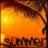 A four- of pixelated summer-themed images with orange-yellow gradients, tree silhouettes, and the word 'summer' in dark text across each