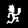 White stick figure with spiky hair holding a rectangular object, running left to right against changing background gradients.