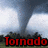Tornado image with red text reading 'Tornado' on left and 'Chaser' on right against a stormy sky background.