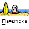 Animated contact sheet showing a pixel art sequence of a stick figure character on a beach with changing background elements and text overlays.