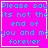 Four identical display cyan text on a bright pink background with white borders; two include small symbols at the bottom right