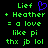 Green pixelated text on black background with blue heart symbol above 'Lief' in left , identical text in right without heart