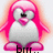 Pixelated pink penguin with white belly and black eyes, displaying three text variations beneath it.