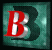 Red and white 3D letter B rotates against a textured teal background with dark shadow.
