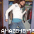 A pixelated image of a person in white and blue clothing with text below, showing two states: one with 'AMAZEMENT!' text and another with '=]'.