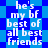 Blue and white pixelated text repeats 'he's my bf best of all best friends' on a blue diamond-patterned background.