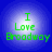 Four identical circular icons with blue backgrounds and white gradients display green text reading "I Love Broadway" in pixelated font.