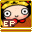 Pixelated cartoon character with blonde hair and red bow, brown background, 'EF' text in bottom-left corner.