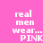Pixelated text on pink background with four variations showing different gradient effects around the words 'real men wear... PINK' in white.