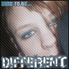 six identical images showing a person with light brown hair and blue eyes, each overlaid with text reading "DARE TO BE..." at the top and "DIFFERENT" below